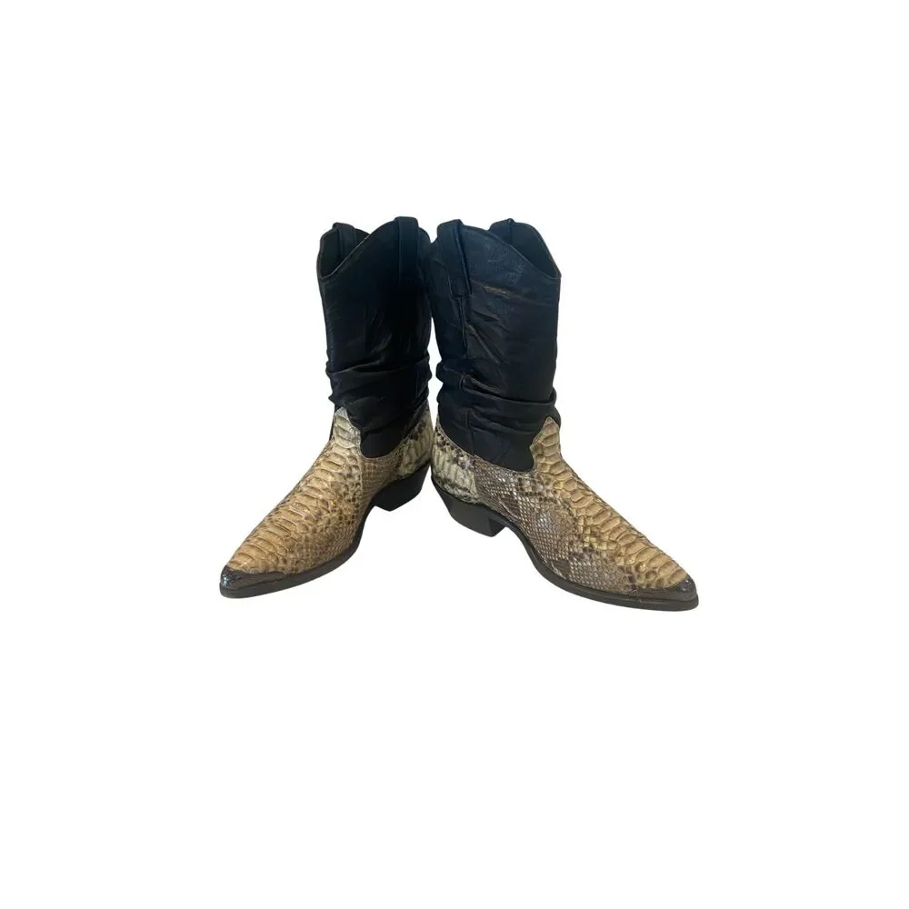 Vintage 1990s Exotic Loredo Snakeskin & Black Leather Cowboy Boots – Size 8D